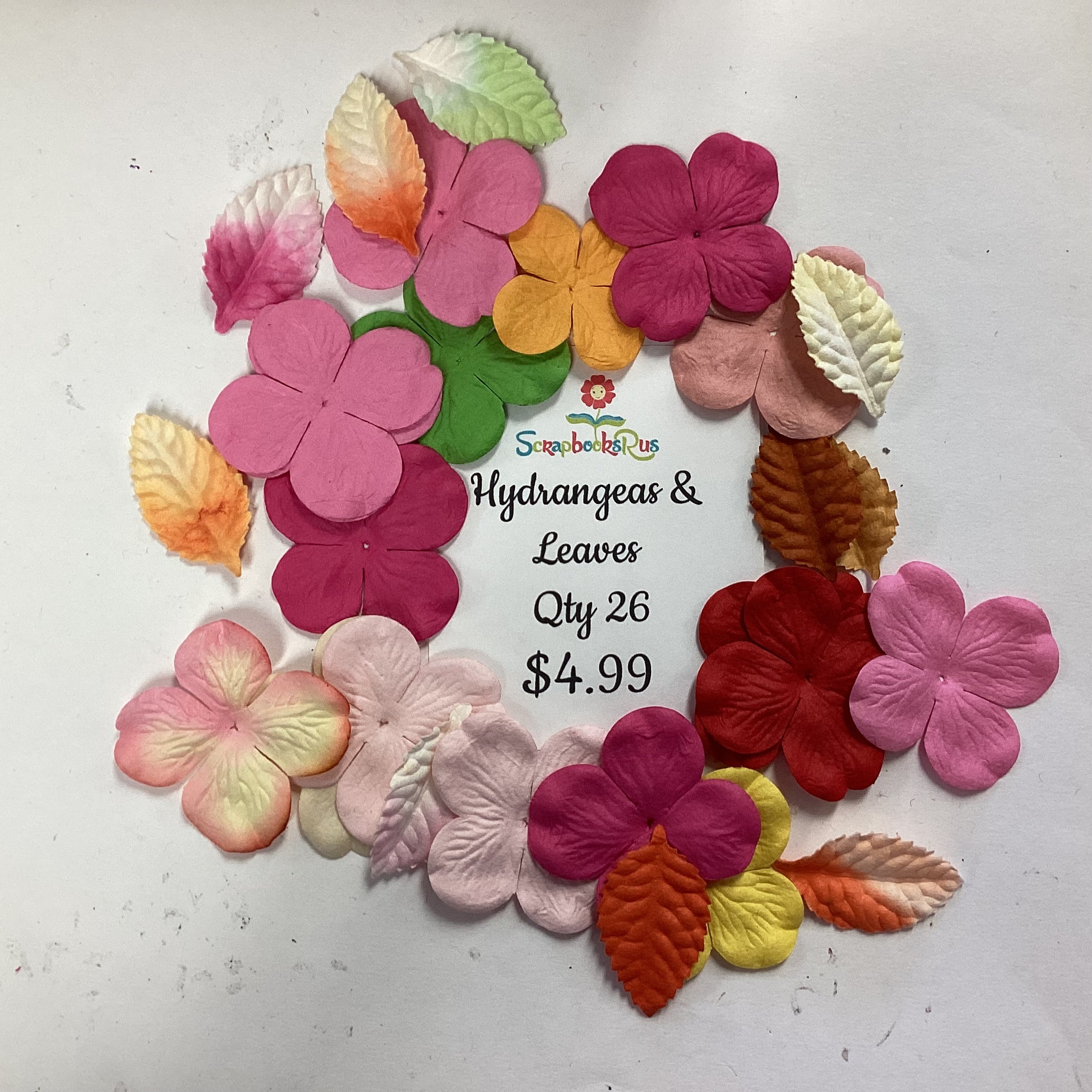 Hydrangeas & Leaves 26pc Pinks and Greens