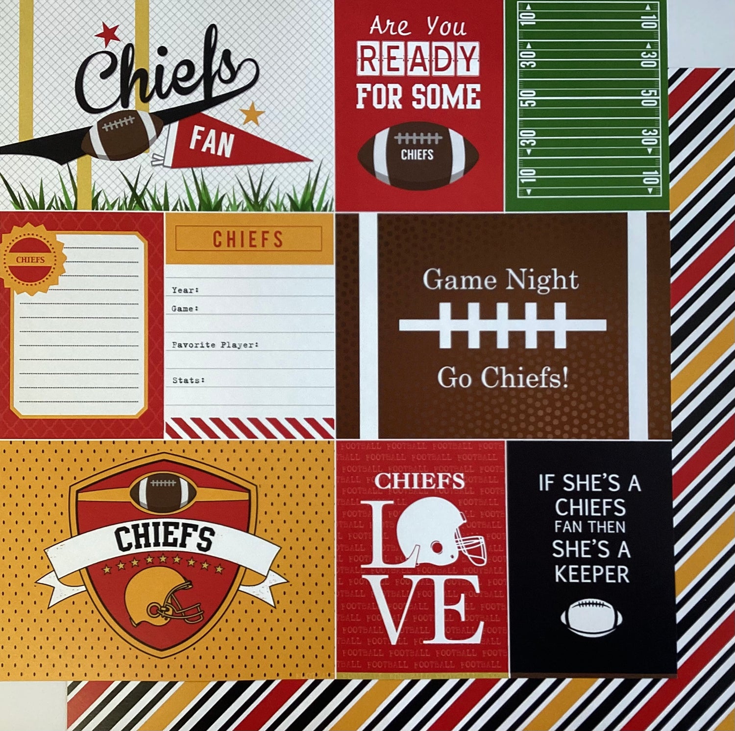 Scrapbooksrus CHIEFS FOOTBALL 12"X12" Scrapbook Paper Kit 12 Sheets