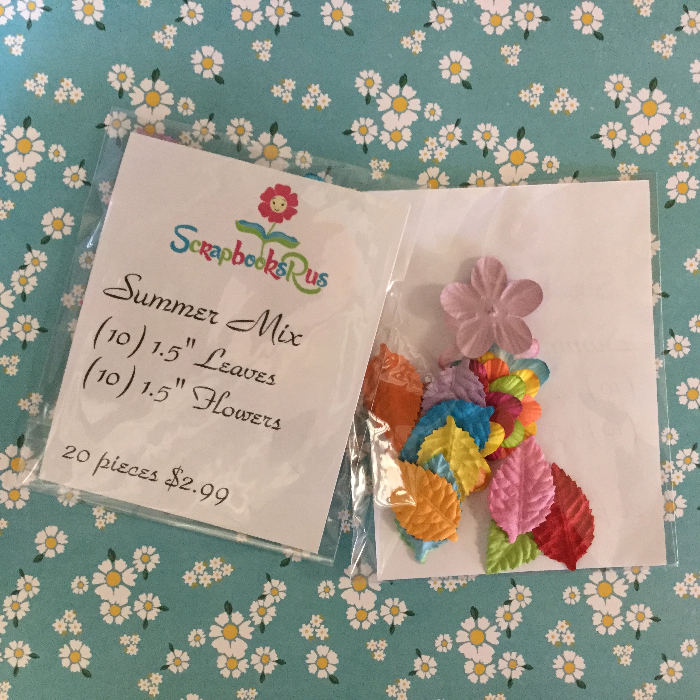 Summer Mix Flowers & Leaves 20pc RAINBOW Scrapbooksrus
