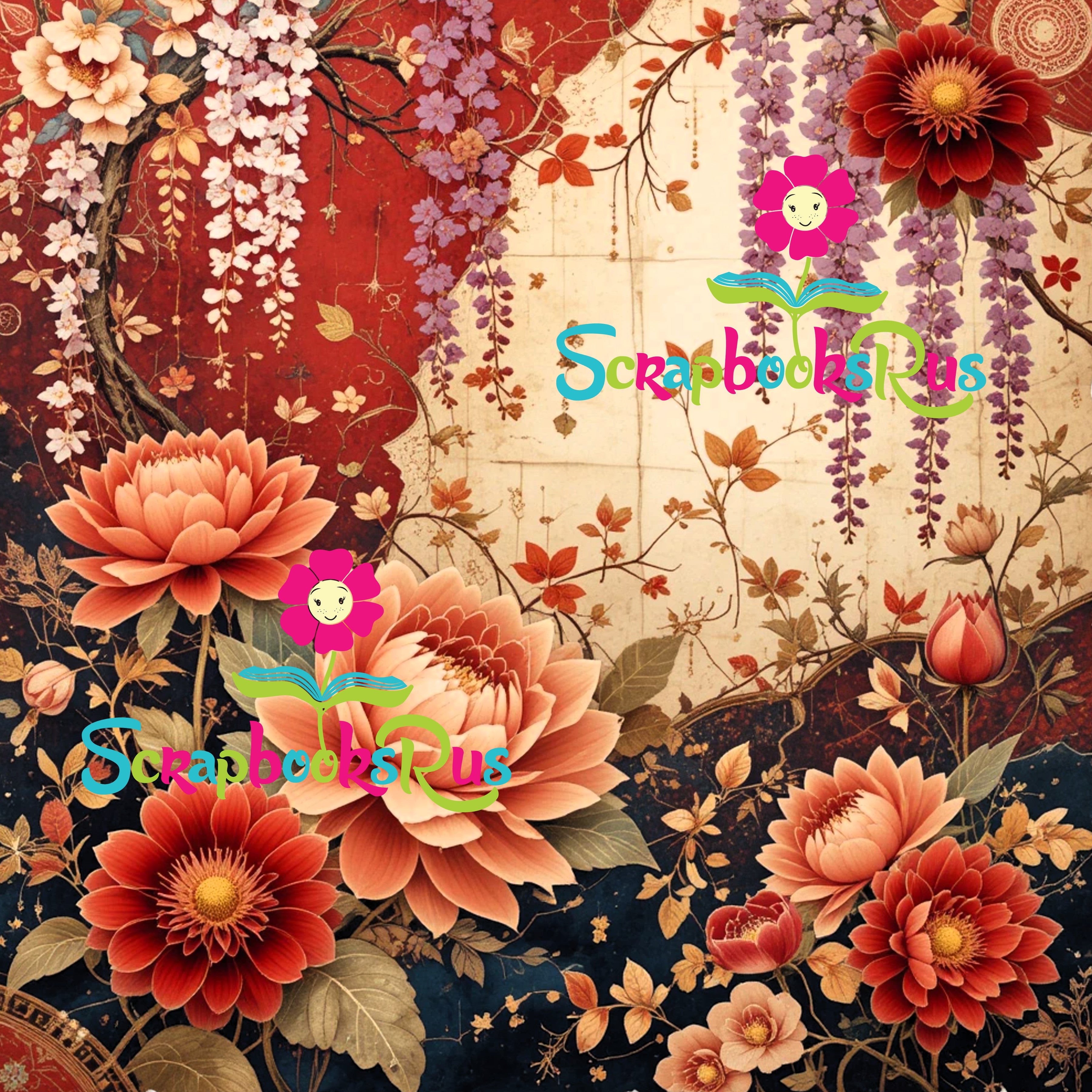 Scrapbooksrus BLOSSOMS IN JAPAN PACK 12pc 12"X12" Scrapbook Paper