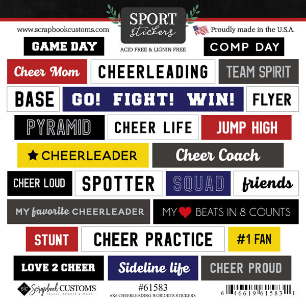 Scrapbook Customs CHEERLEADING WORDBITS Sport Stickers 25pc