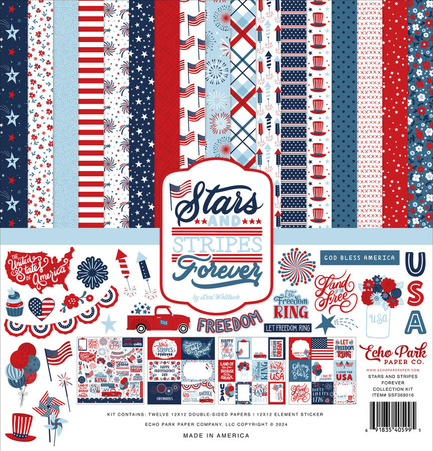 Echo Park STARS AND STRIPES FOREVER Collection Kit 12”X12” 13pc