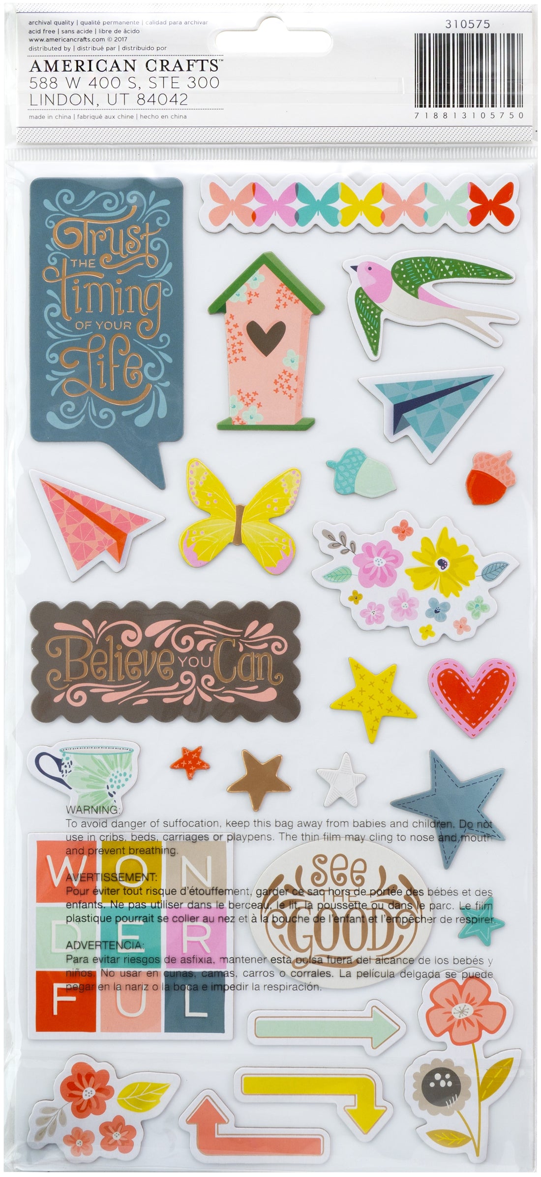 Thickers Pink Paislee Paige Evans FRESH START Chipboard Accent & Phrase Stickers