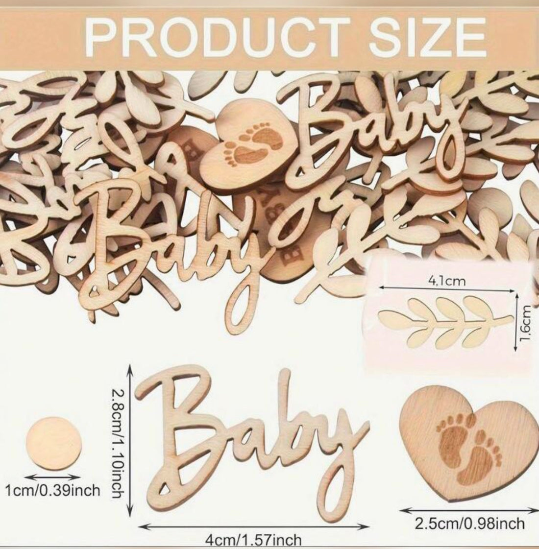 Wooden Word BABY HEART FEET Wood Embellishment 7pc