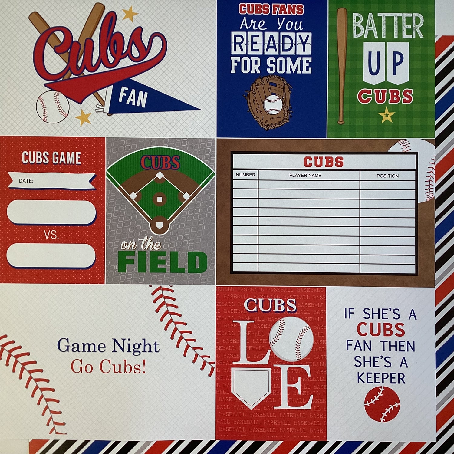 Scrapbooksrus CUBS BASEBALL 12"X12" Scrapbook Paper Kit 12 Sheets