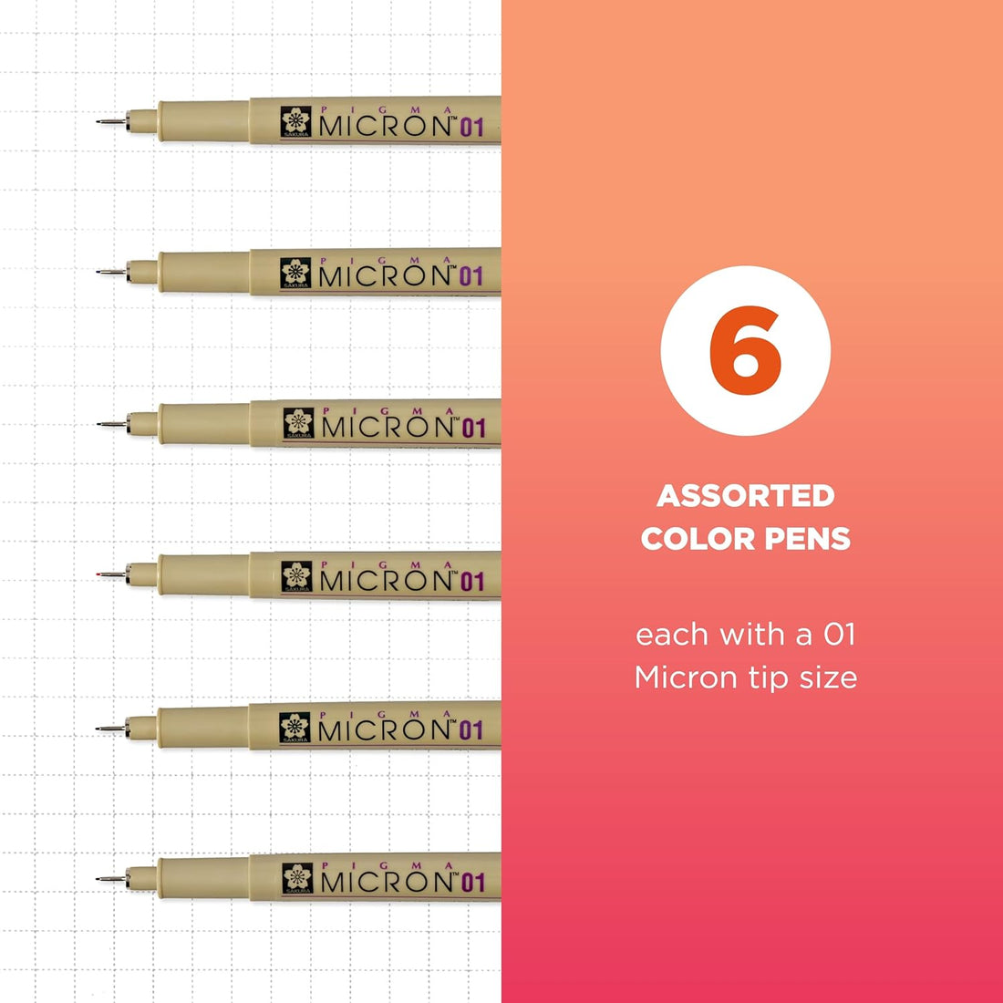 Micron ASSORTED COLORS Archival Ink .25MM 6pc