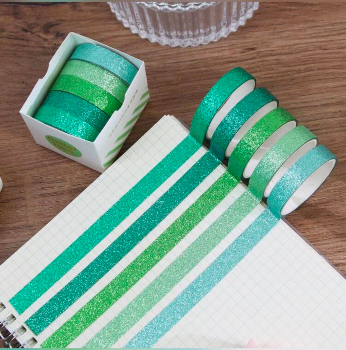 Assorted GLITTER WASHI TAPE Decorative 5pc