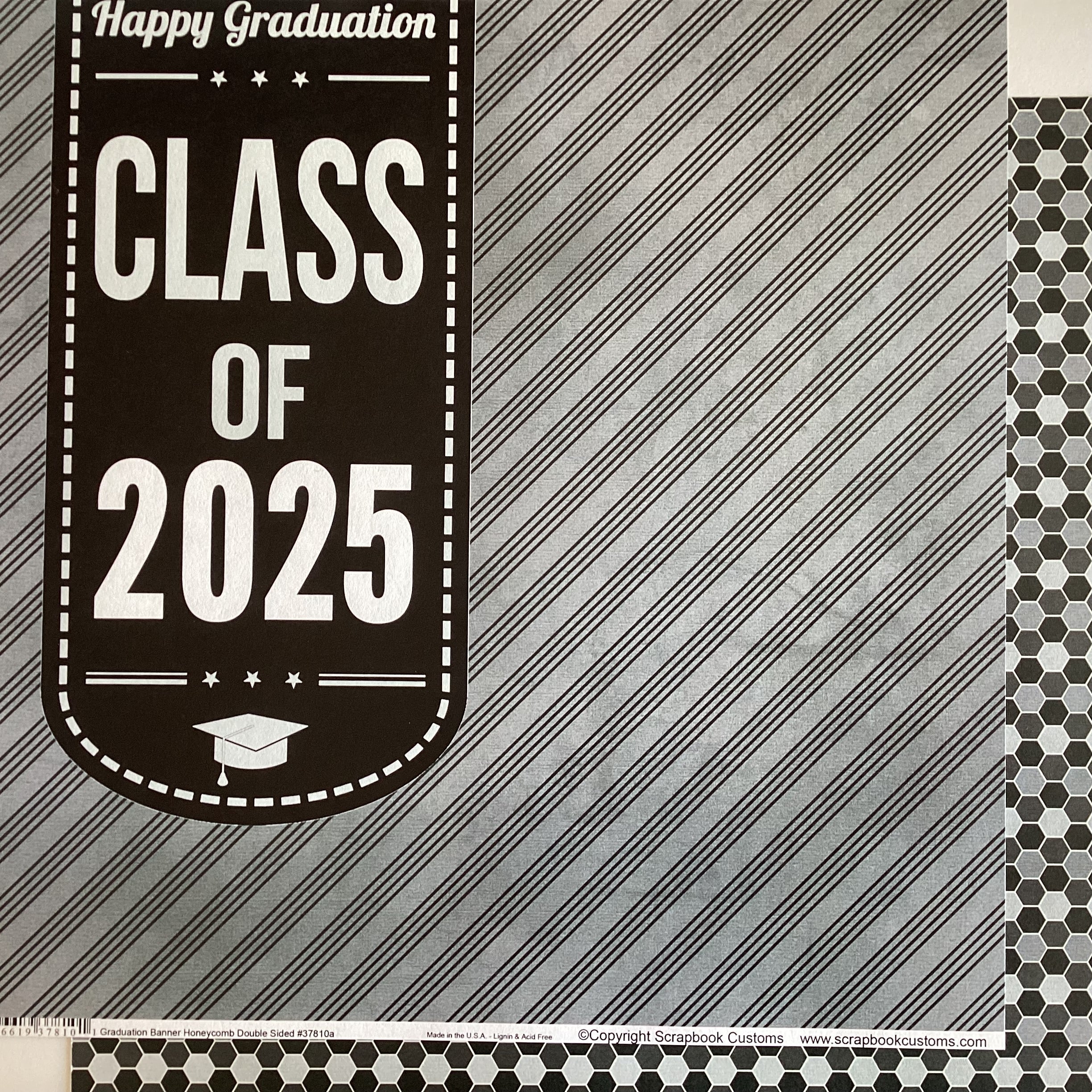 Custom GRADUATION BANNER HONEYCOMB CLASS OF 2025 12"X12" Scrapbook Paper