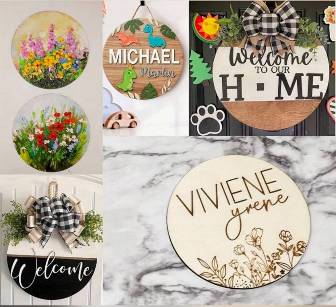 Scrapbooksrus 12” WOOD CIRCLE SIGN Hanging Round Home Decor