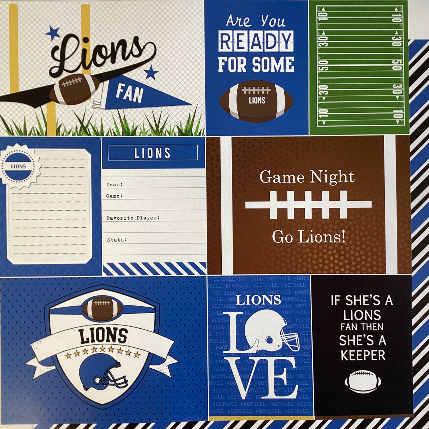 Scrapbooksrus LIONS FOOTBALL 12"X12" Scrapbook Paper Kit 12 Sheets