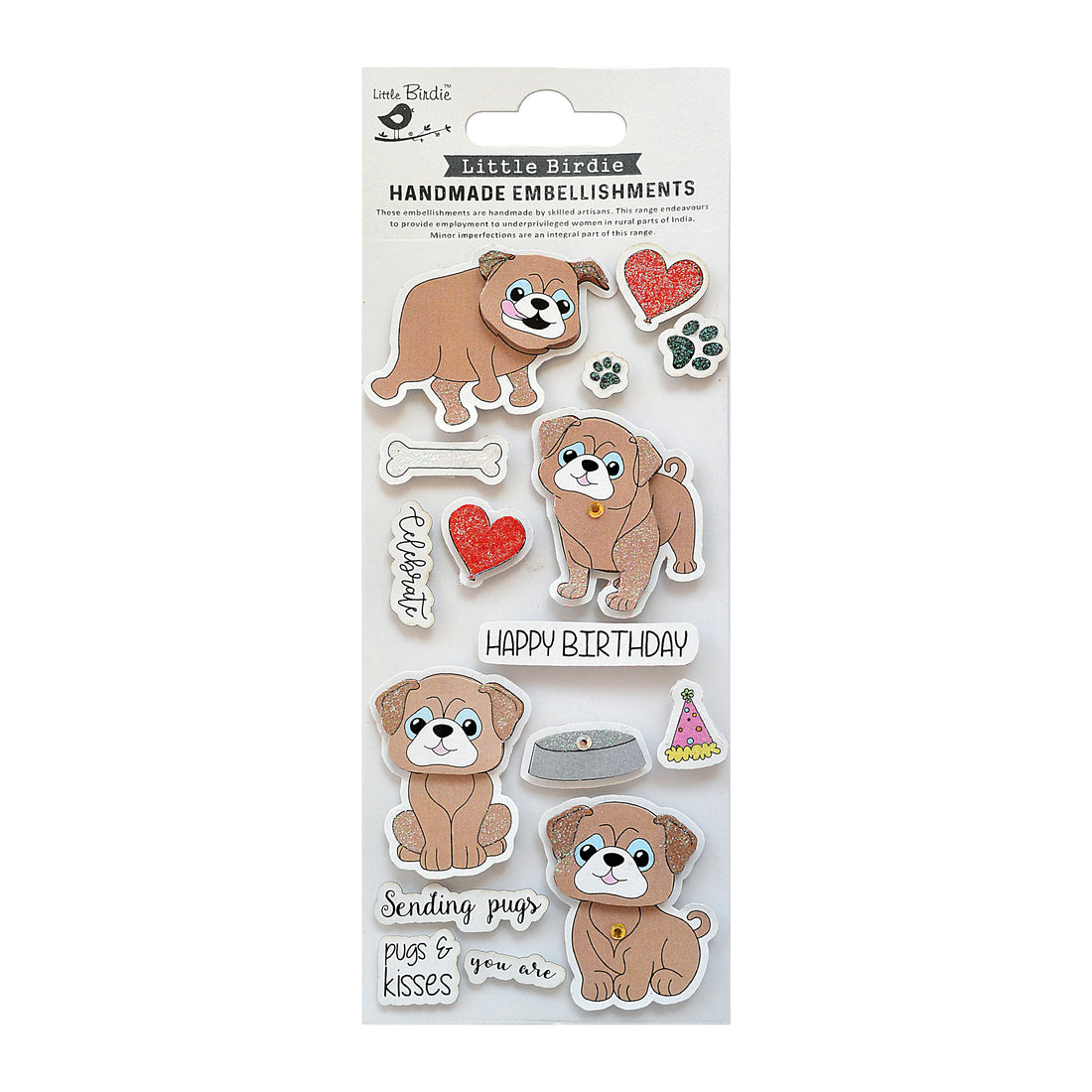 Little Birdie CELEBRATE PAWSITIVITY Handmade Embellishments 16PC