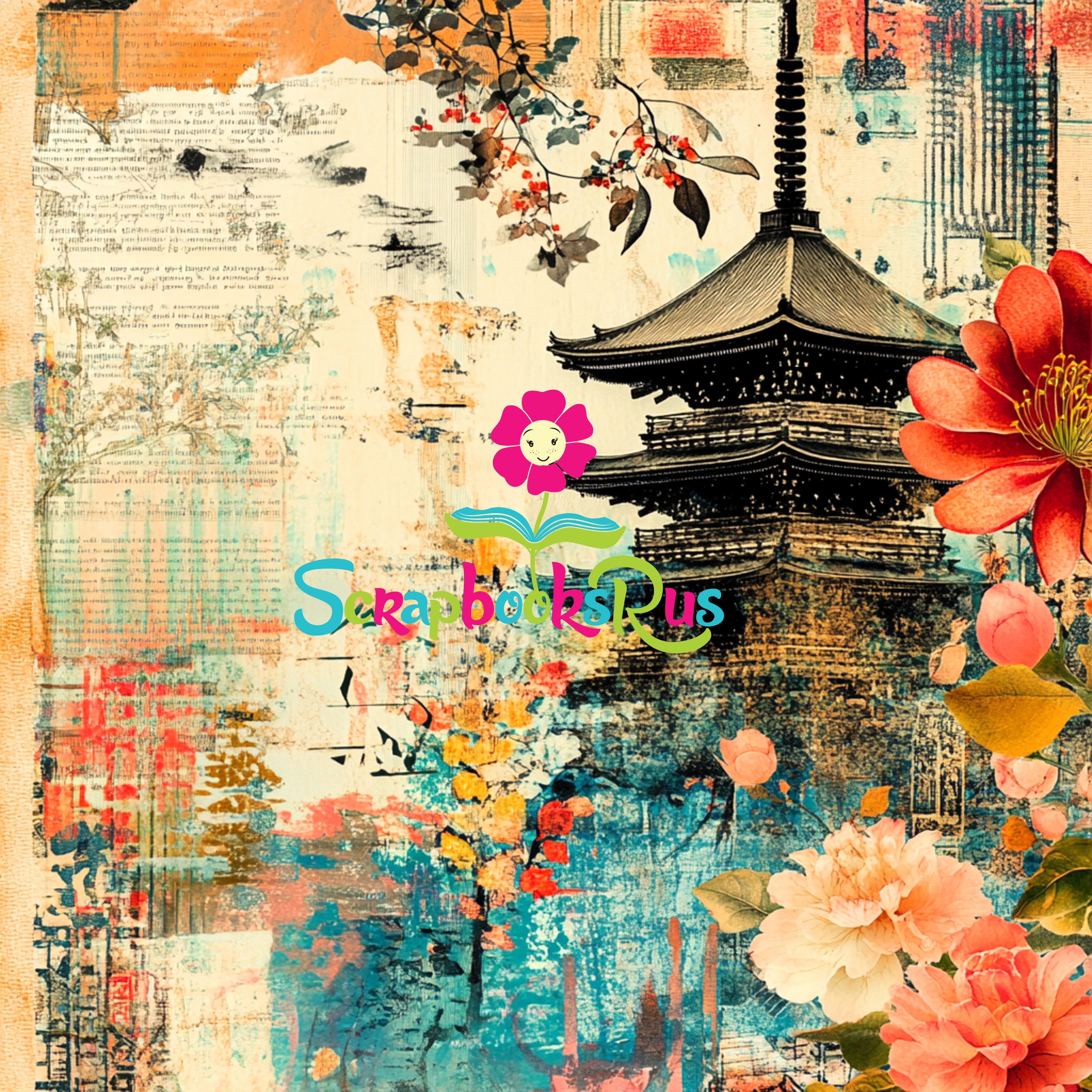 Scrapbooksrus BLOSSOMS IN JAPAN PACK 12pc 12"X12" Scrapbook Paper