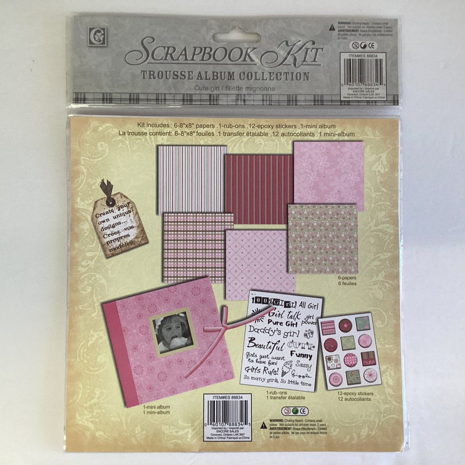BABY GIRL 5”X5” Mini Scrapbook Kit 9pc