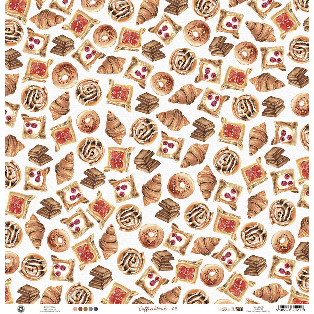 P13 COFFEE BREAK 02 12"X12" Breakfast Pastries Scrapbook Paper Las Vegas Scrapbooksrus