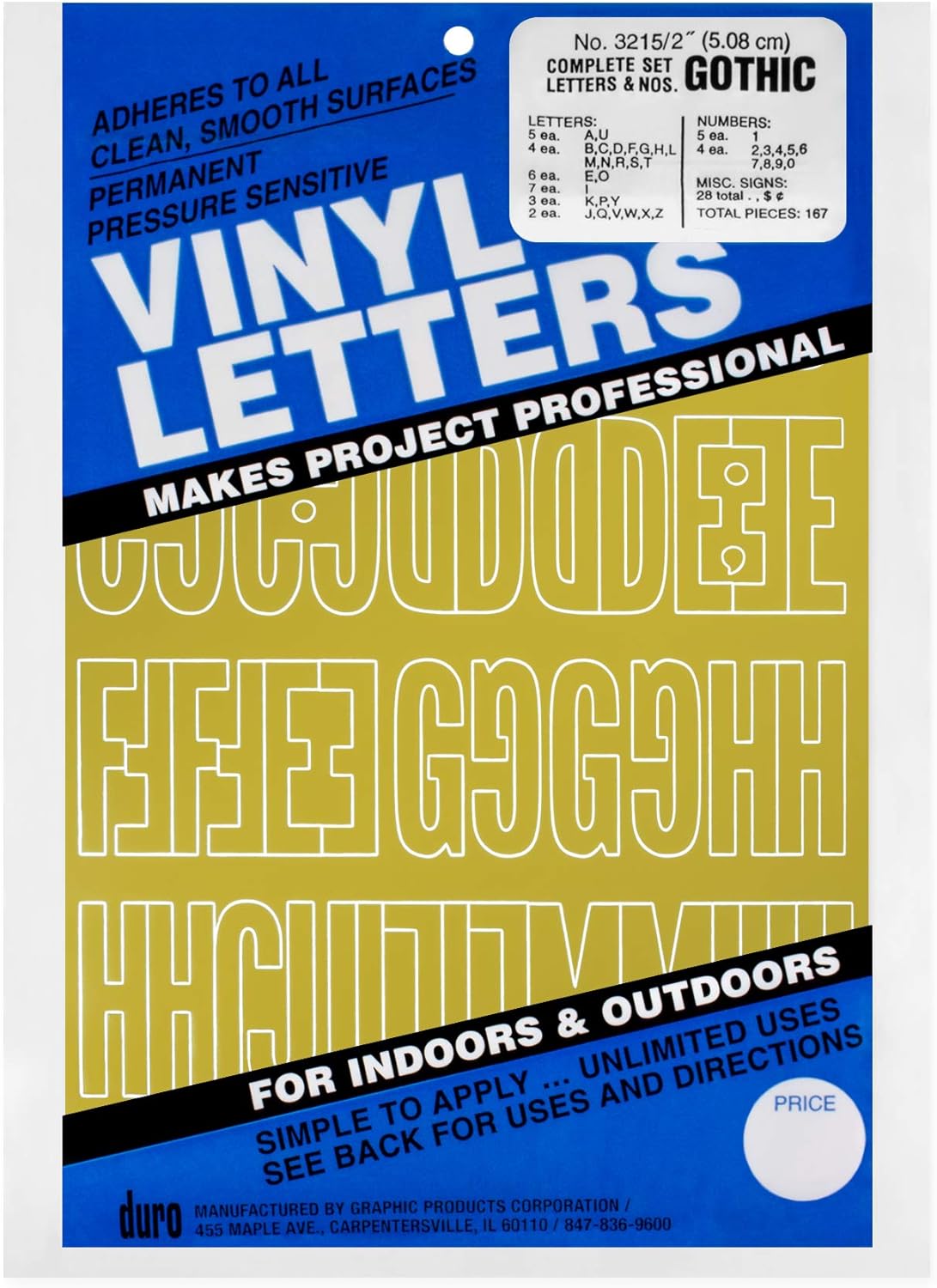 Duro Vinyl Stickers GOTHIC GOLD Letter & Numbers 1-3 inch