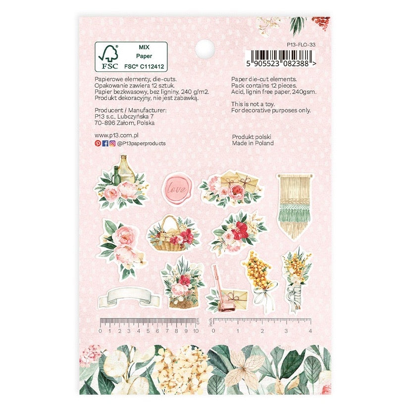 P13 FLOWERISH Ephemera Bits & Pieces 12pc