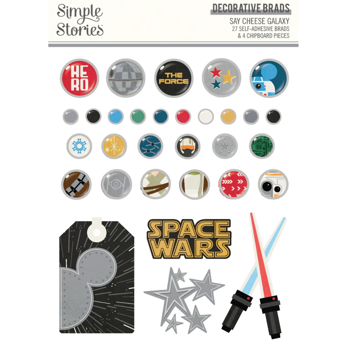 Simple Stories SAY CHEESE GALAXY DECORATIVE BRADS 31pc