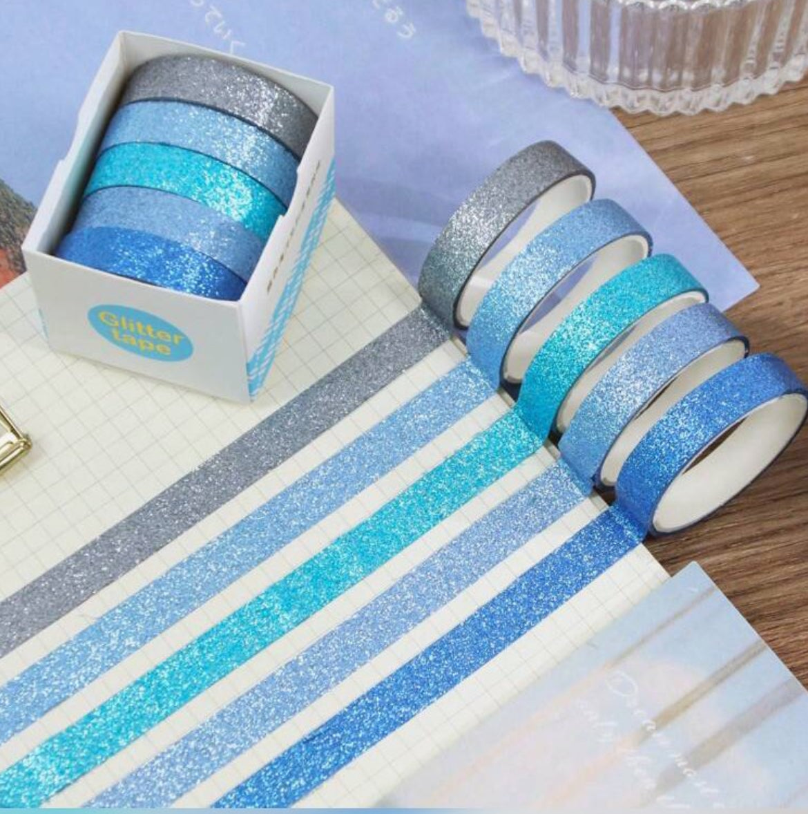 Assorted GLITTER WASHI TAPE Decorative 5pc
