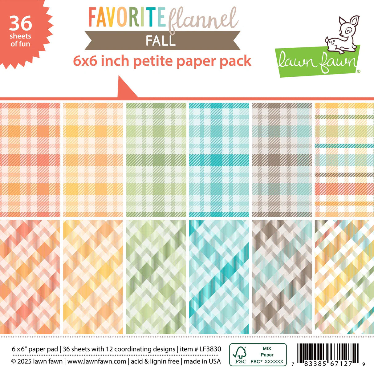 Lawn Fawn FAVORITE FLANNEL FALL 6"X6" Petite Paper Pack 36pc