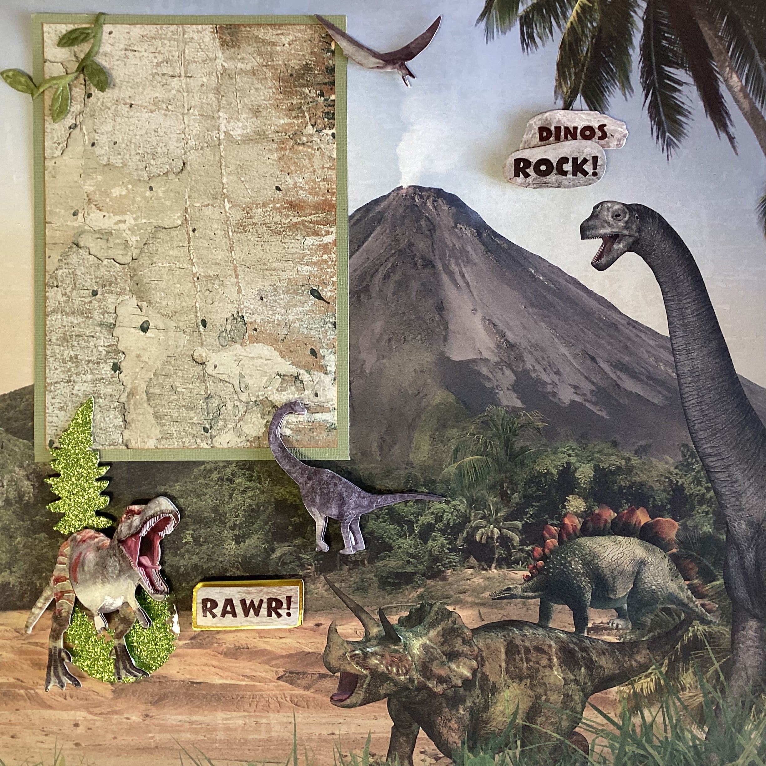 Premade DINOSAURS (2) 12”X12” Scrapbook Pages