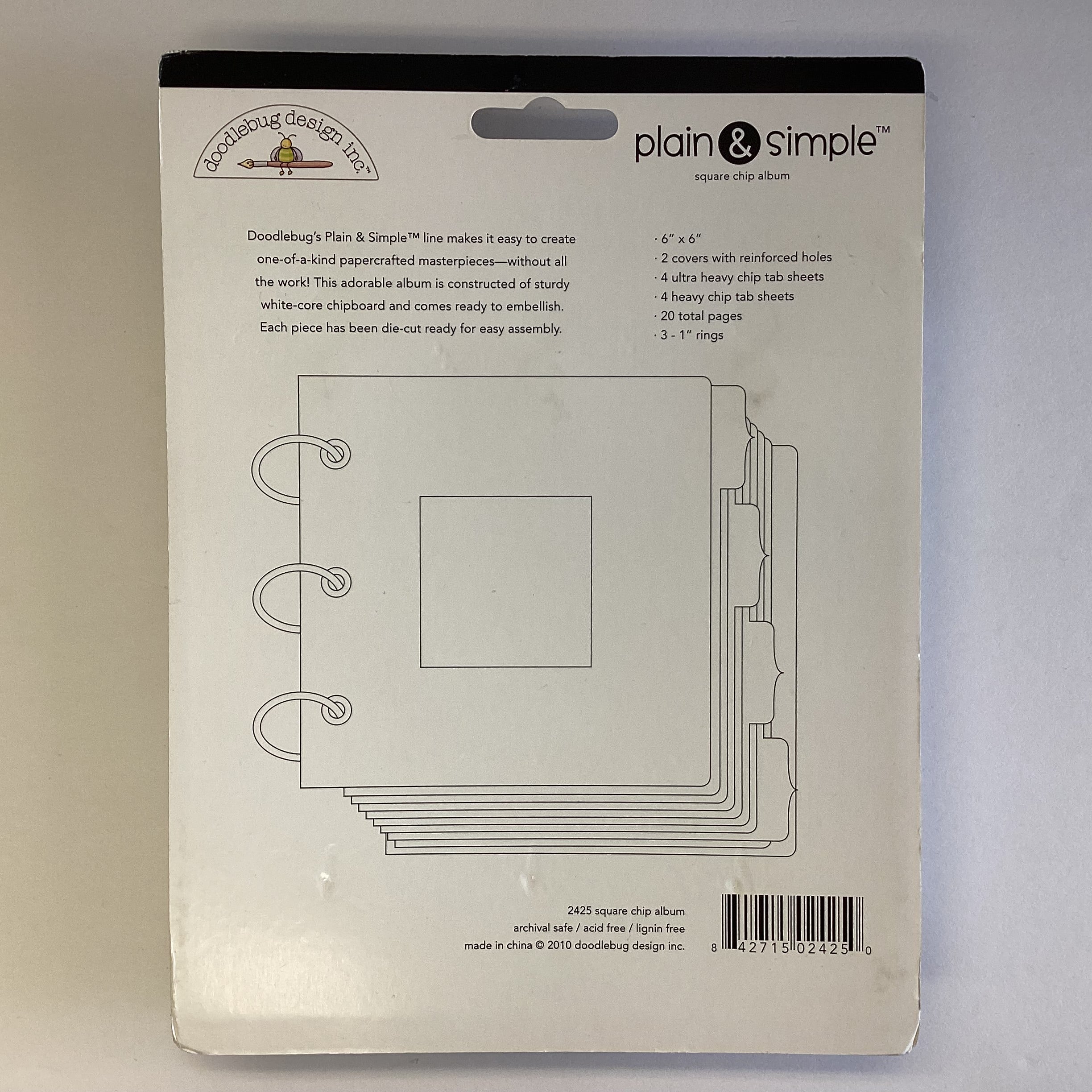 Doodlebug Plain & Simple SQUARE CHIPBOARD MINI ALBUM