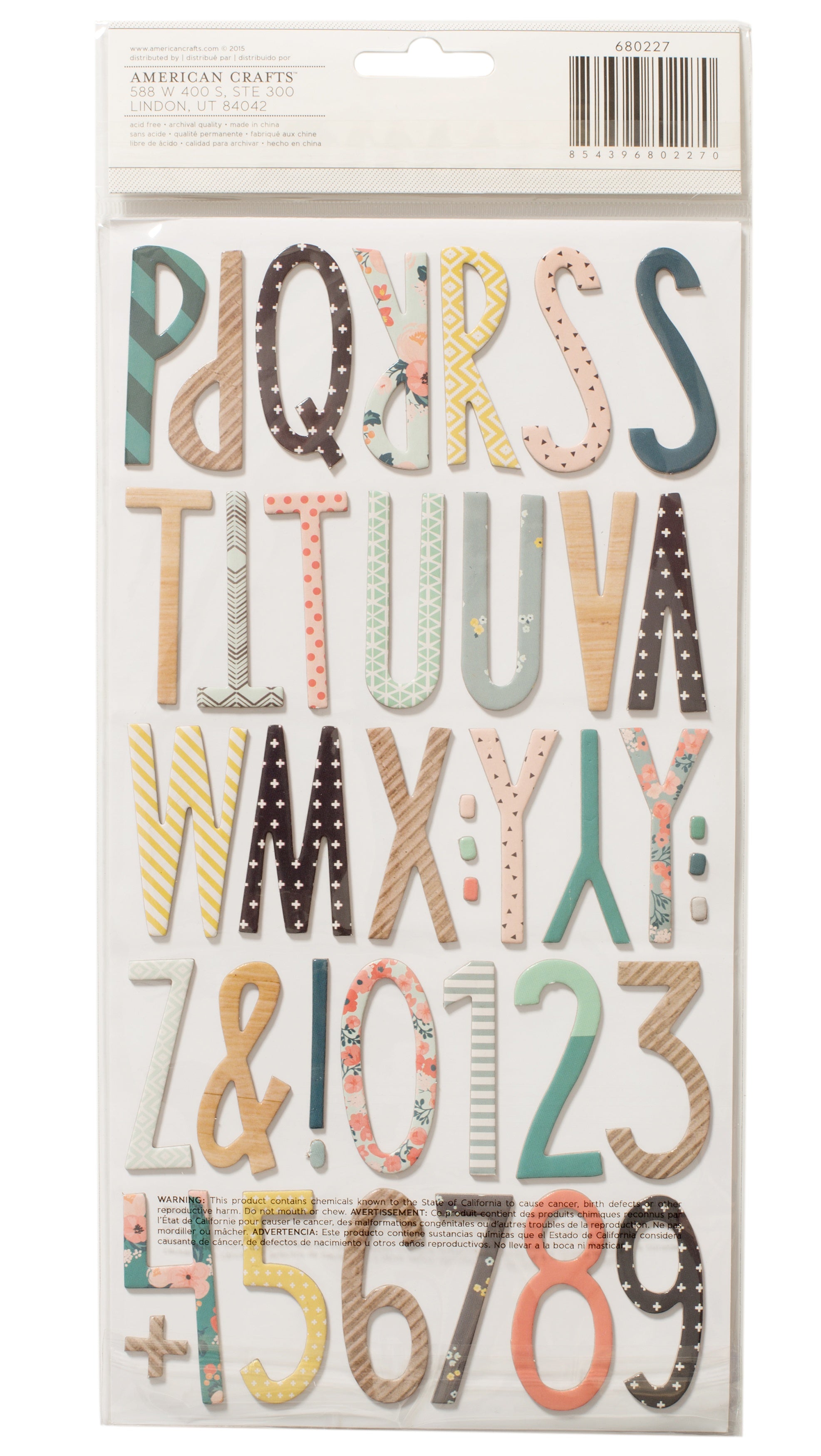 Thickers Crate Paper Wonder TRINKET Patterned Chipboard Letter Stickers