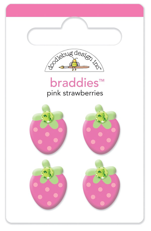 Doodlebug Berry Sweet PINK STRAWBERRIES Braddies 4pc