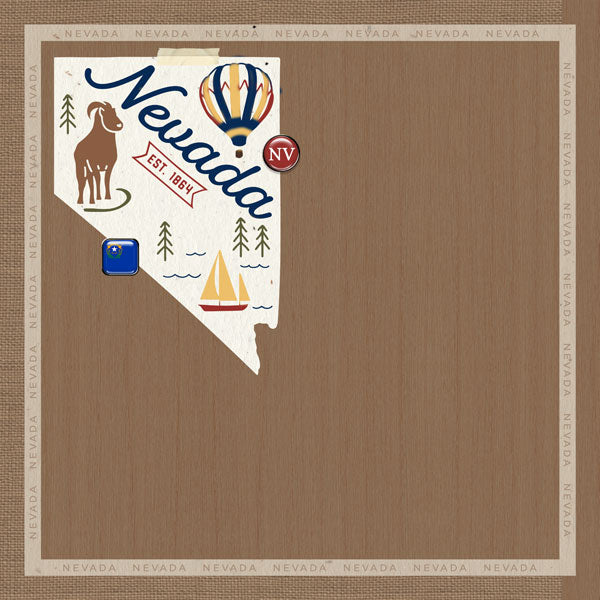Scrapbook Customs NEVADA NATURAL CRAFT MAP 12”X12” Scrapbook Paper