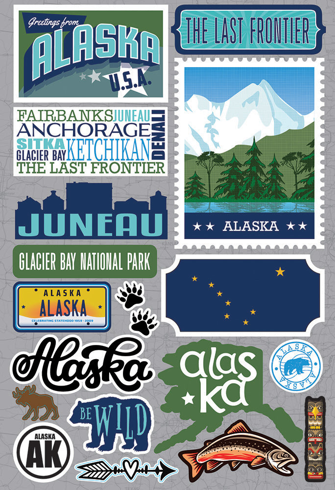 Reminisce Jet Setters ALASKA DieCut Stickers 19pc