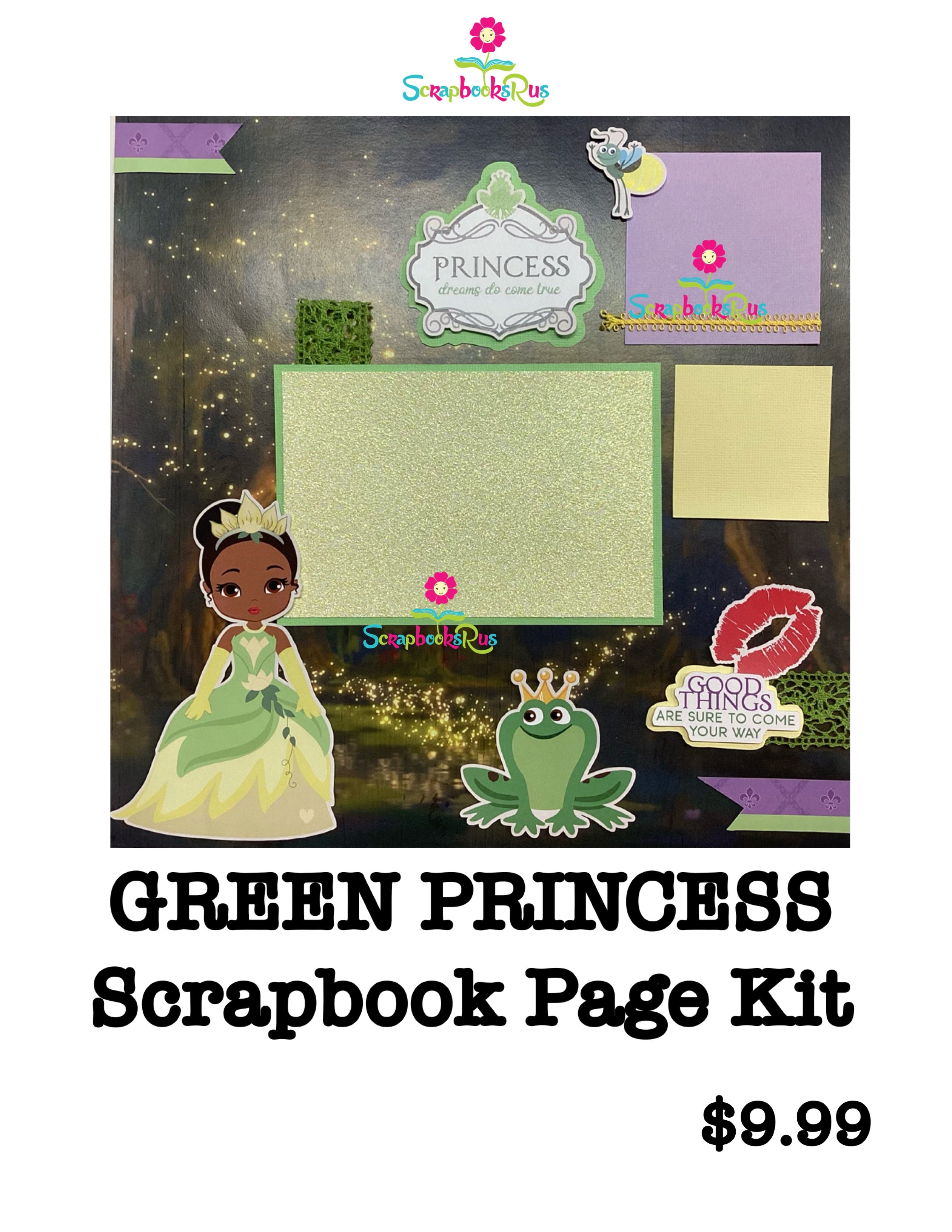 Scrapbooksrus GREEN PRINCESS PAGE KIT Like Tiana Princess And The Frog
