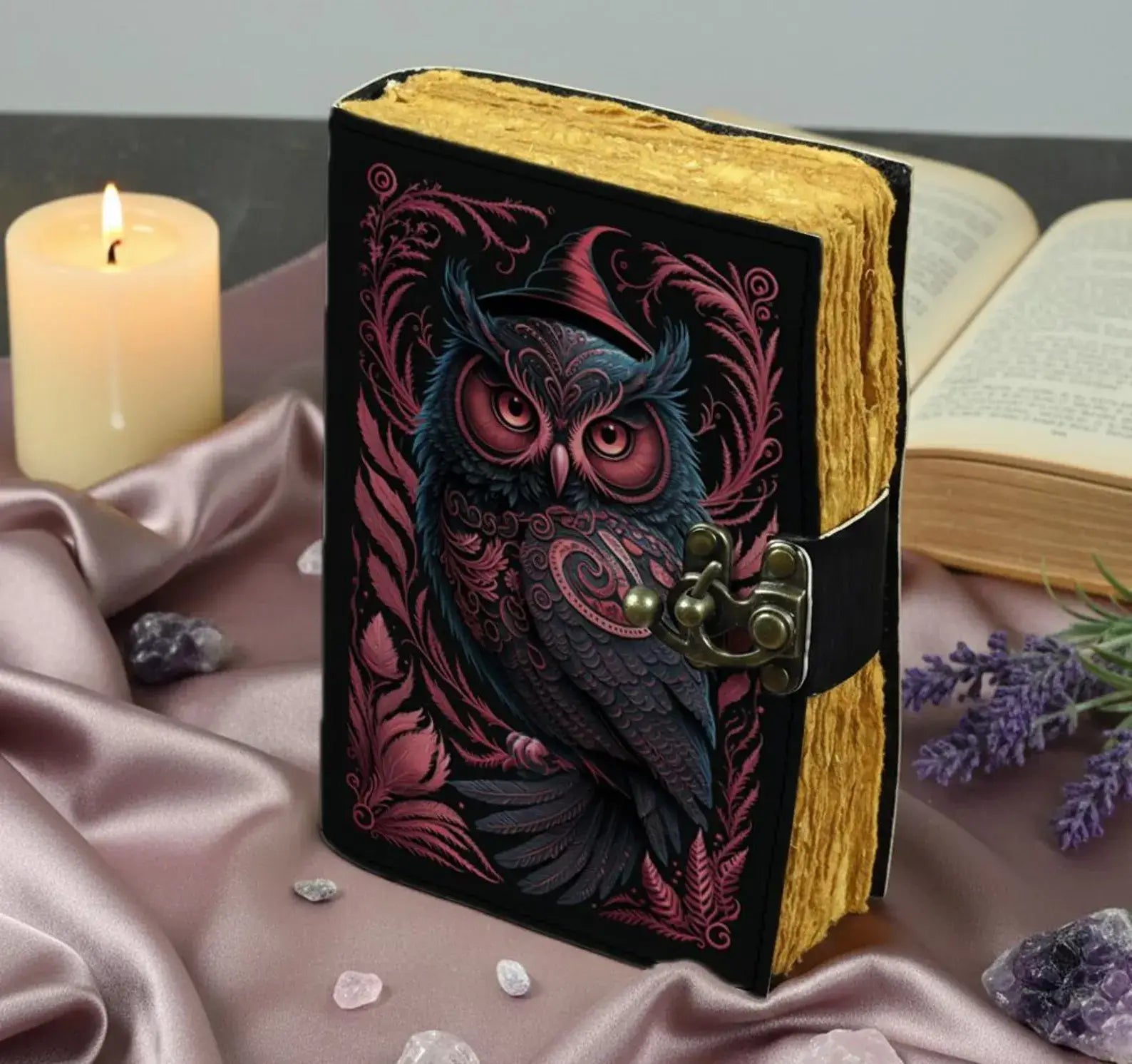 Soft Leather PINK WITCHY OWL Journal Vintage Blank A7