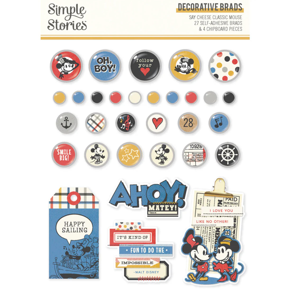 Simple Stories SAY CHEESE CLASSIC MOUSE DECORATIVE BRADS 31pc