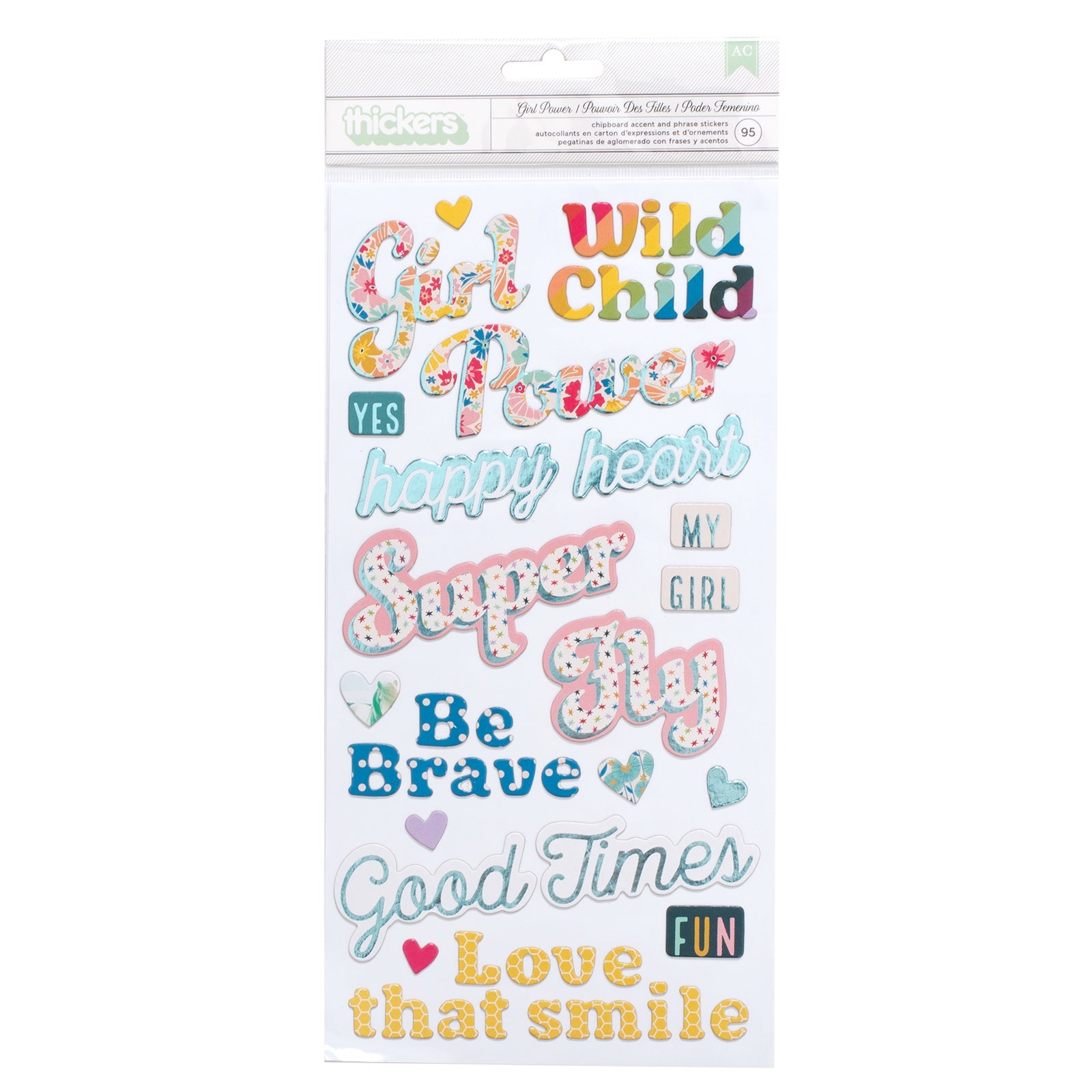 Thickers Pink Paislee WILD CHILD GIRL POWER Chipboard Accent & Phrase Stickers