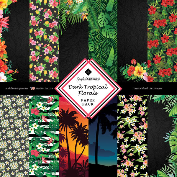 Scrapbook Customs DARK TROPICAL FLORAL 12”X12” Paper Pack