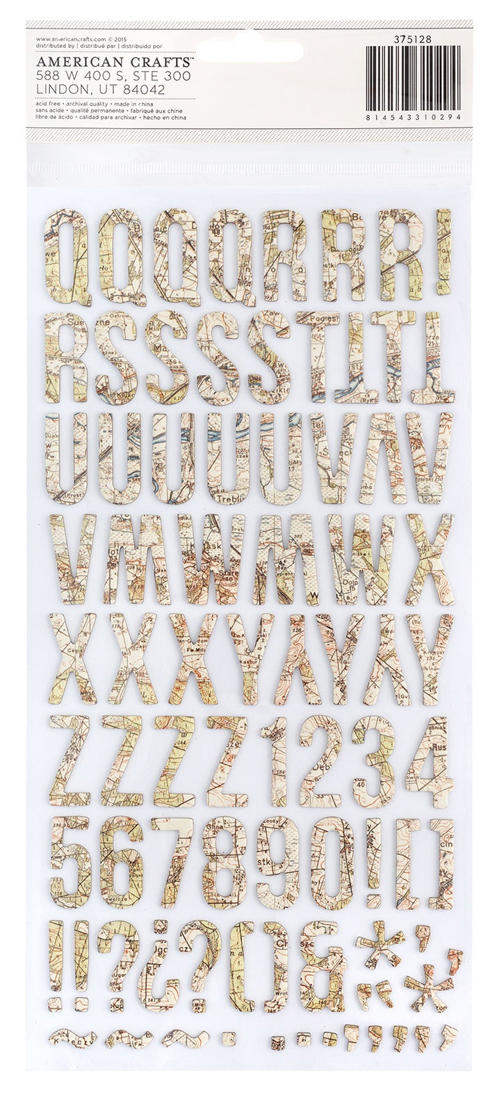 Thickers Abroad EVERYWHERE MAP Chipboard Letter Stickers