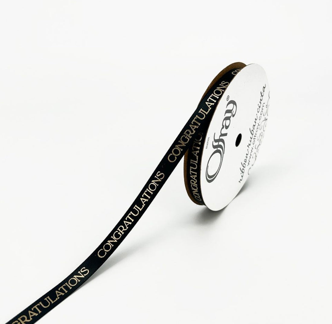 Offray 3/8” CONGRATULATIONS PRINT Satin Ribbon 1 Yard yd