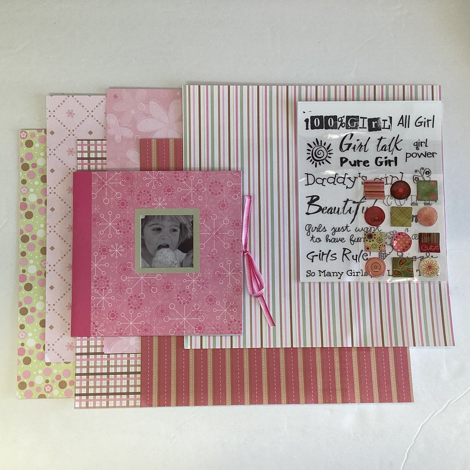 BABY GIRL 5”X5” Mini Scrapbook Kit 9pc