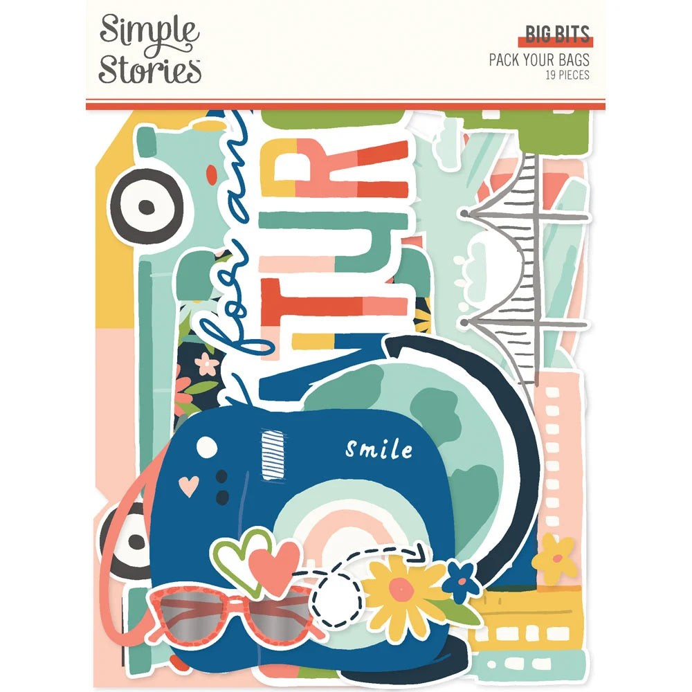 Simple Stories PACK YOUR BAGS BIG BITS Diecuts 19 Pieces