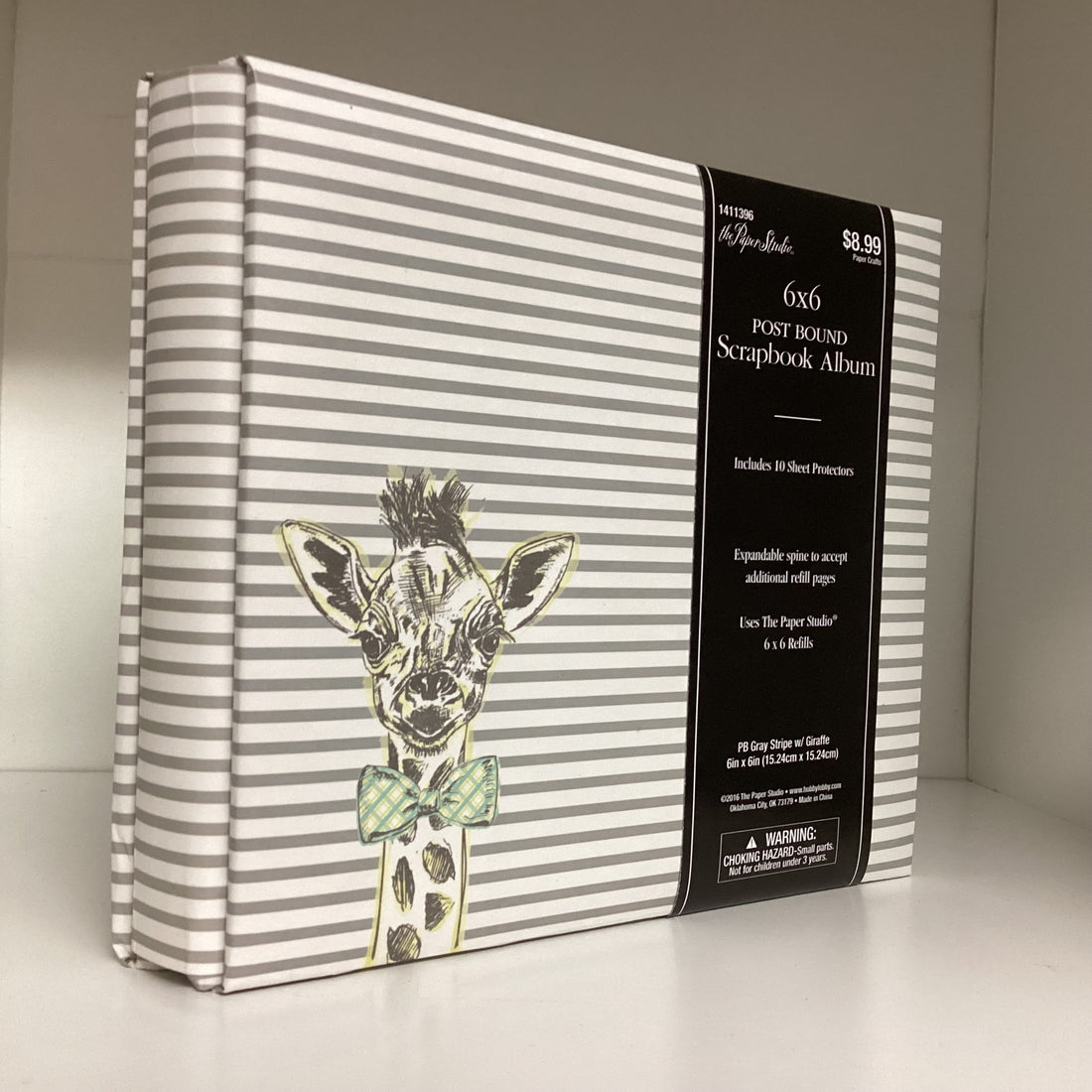 The Paper Studio PB GRAY STRIPE GIRAFFE 6"X6" Post Bound Scrapbook Album