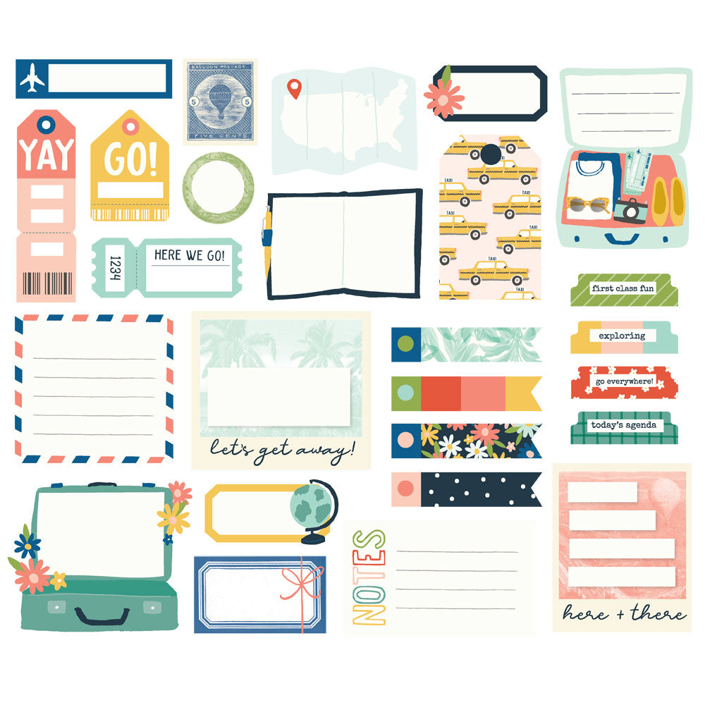 Simple Stories PACK YOUR BAGS JOURNAL BITS Diecuts 26 Pieces