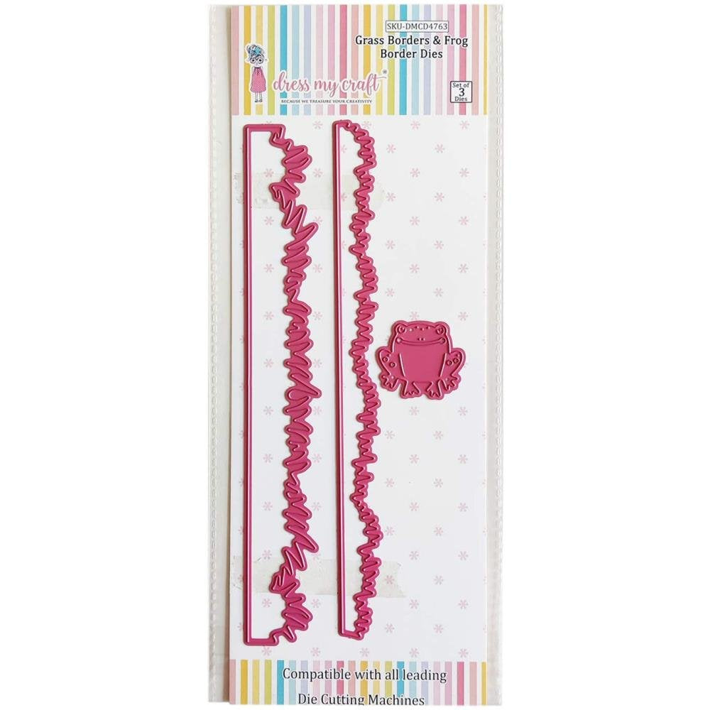 Dress My Craft GRASS BORDERS & FROG Craft Cutting Dies 3pc