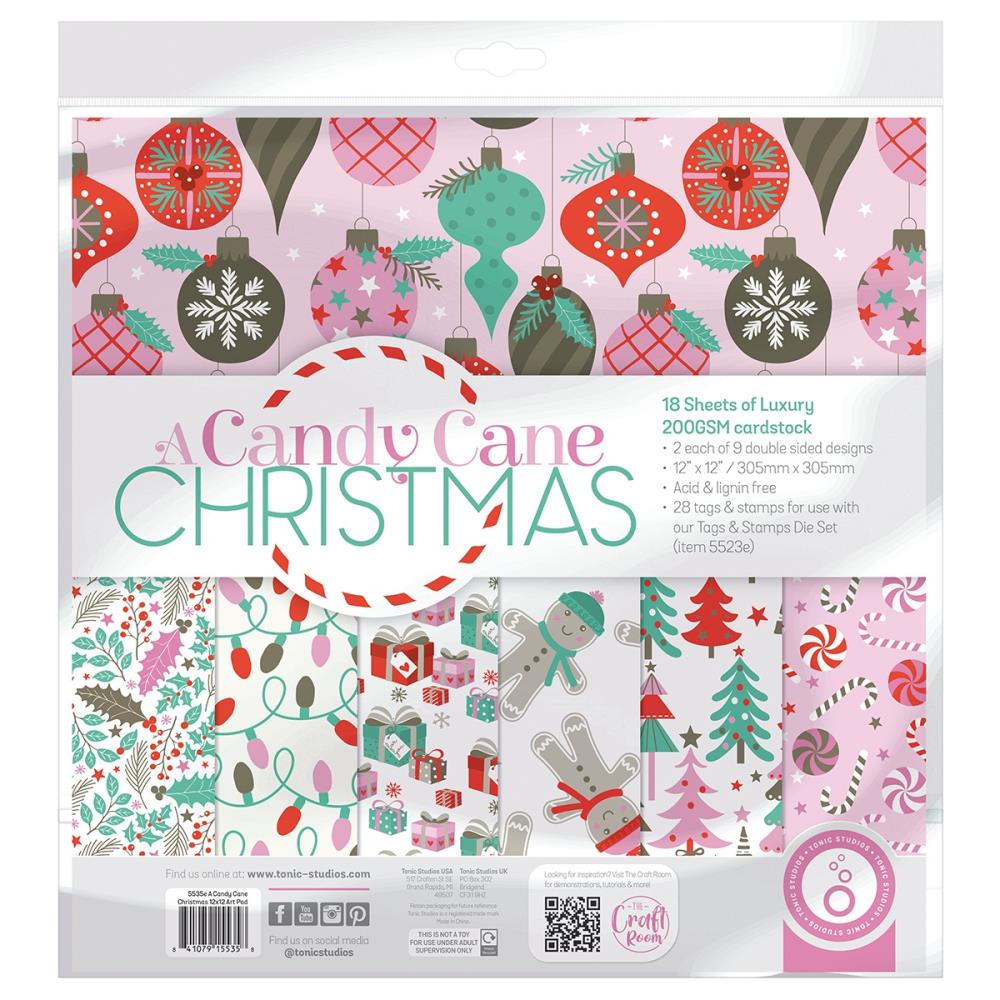 Tonic Studios A CANDY CANE CHRISTMAS 12”X12” Scrapbook Paper Pad