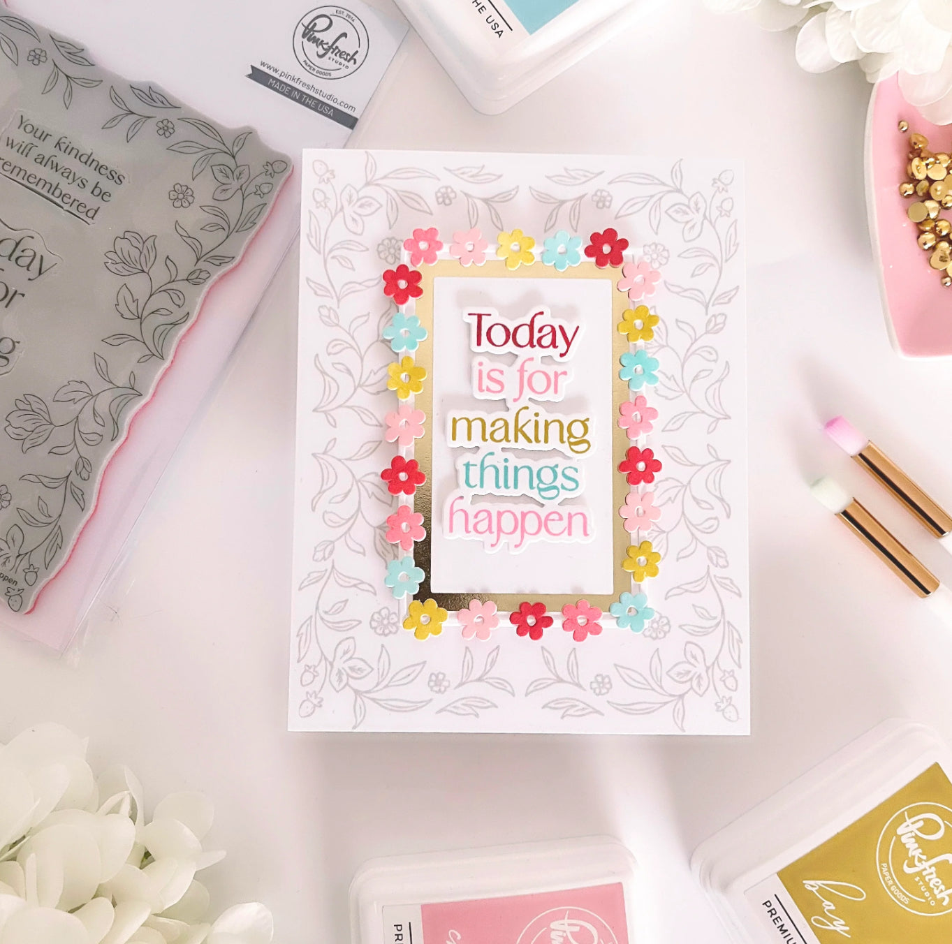 Pinkfresh Studio MAKING THINGS HAPPEN Stamp Stencel & Die Set 9pc