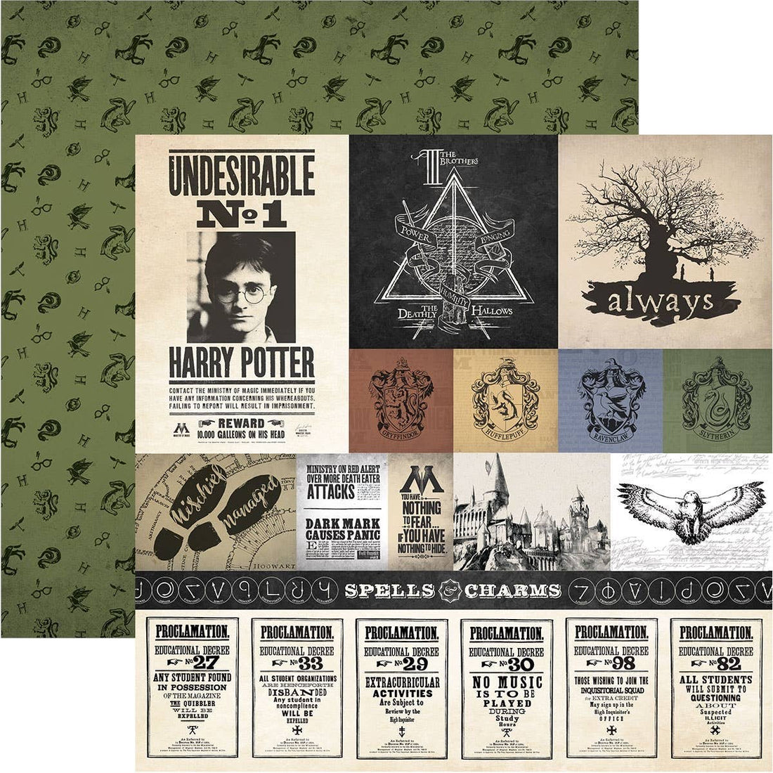 Paper House Harry Potter PARCHMENT TAGS 12"X12" Scrapbook Sheet
