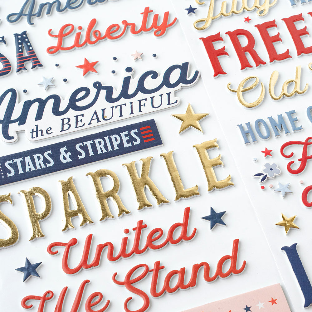 American Crafts Thickers FLAGS FRILLS Foam Phrase Stickers