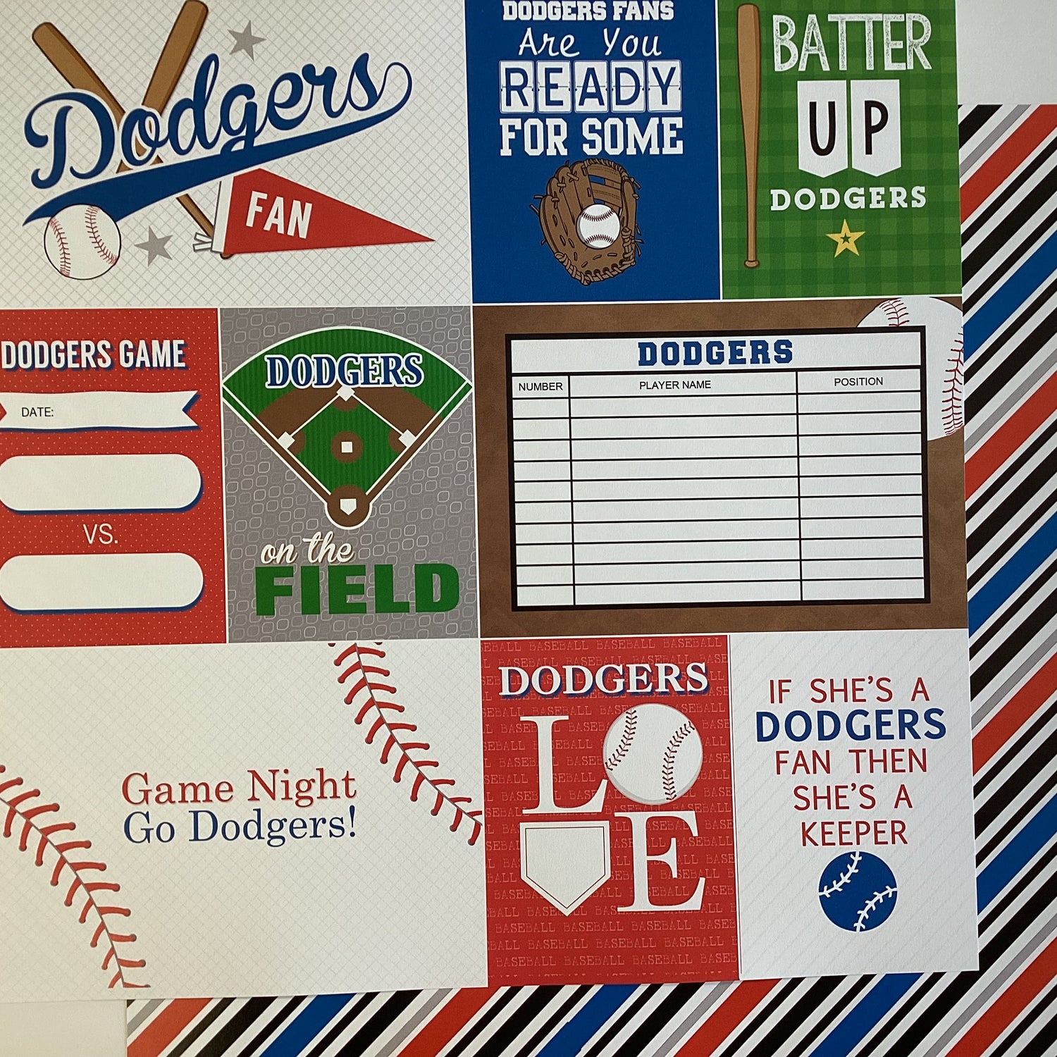 Scrapbooksrus DODGERS BASEBALL 12"X12" Scrapbook Paper Kit 12 Sheets