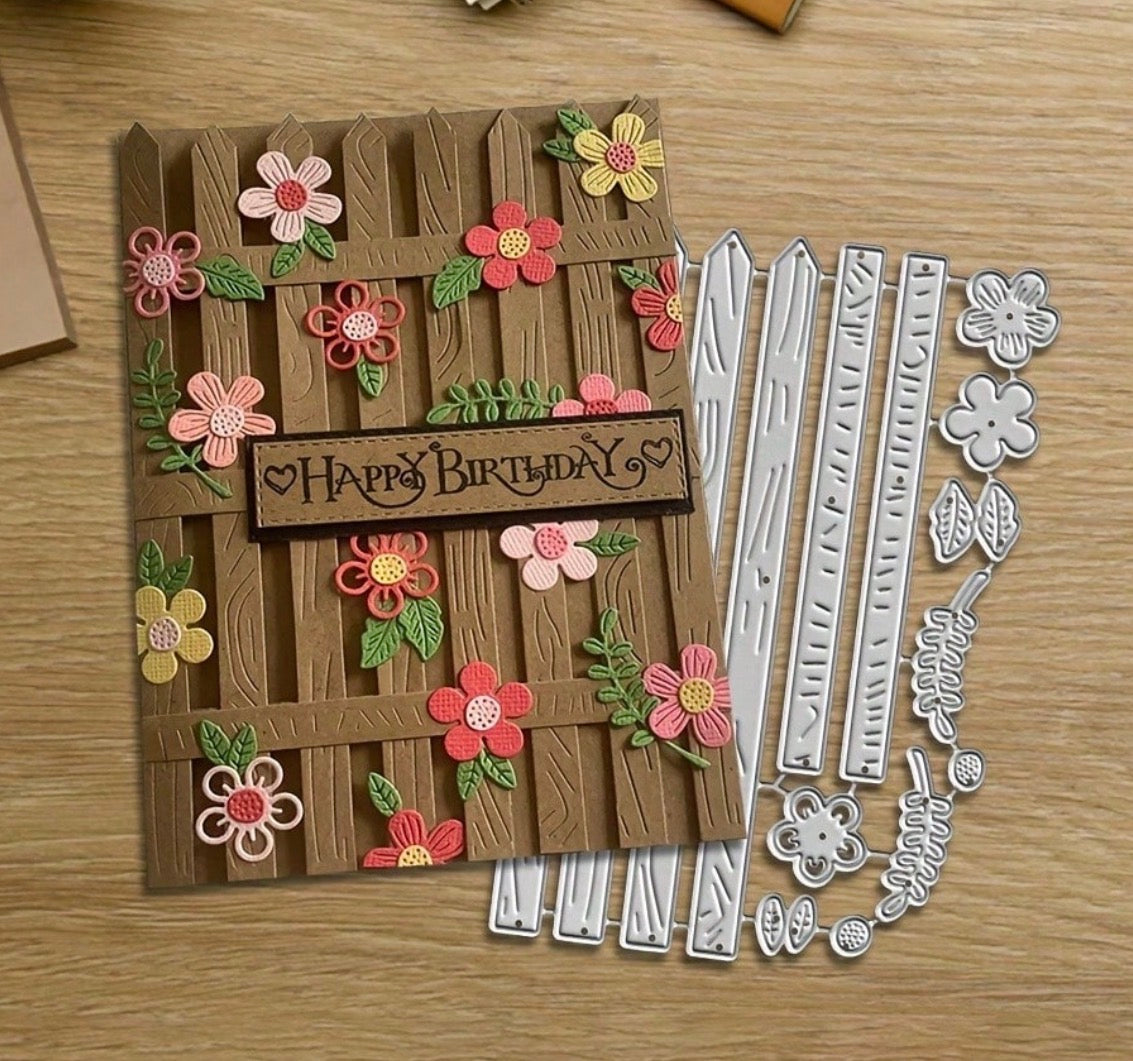 Craft Cutting WOOD FLORAL FENCE Metal Dies 15pc