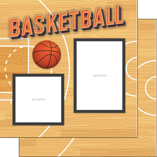 Scrapbook Customs Quick Pages BASKETBALL LEFT &amp; RIGHT 12&quot;X12&quot; Scrapbook Papers 4pc