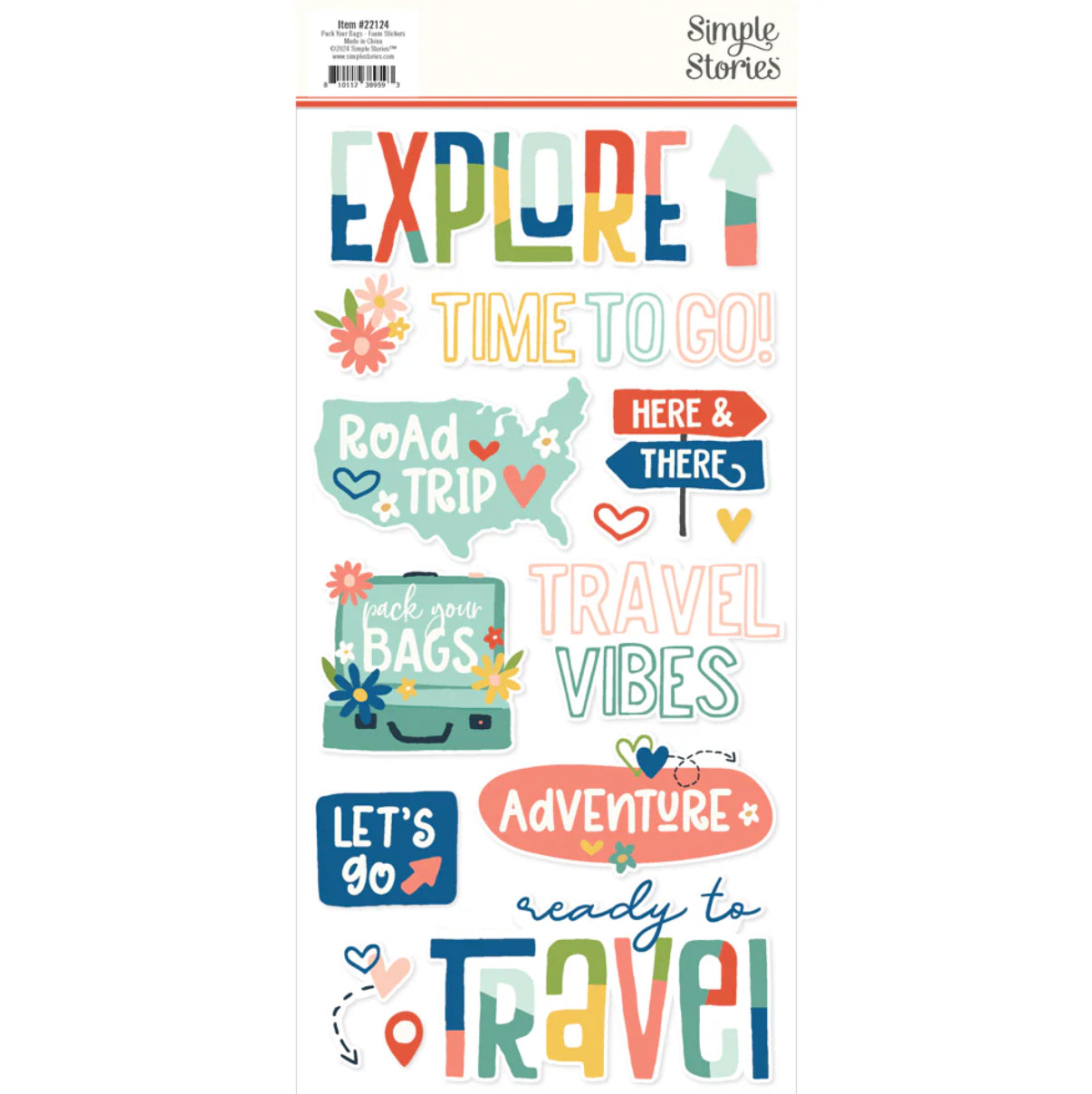 Simple Stories PACK YOUR BAGS Foam Stickers 28pc