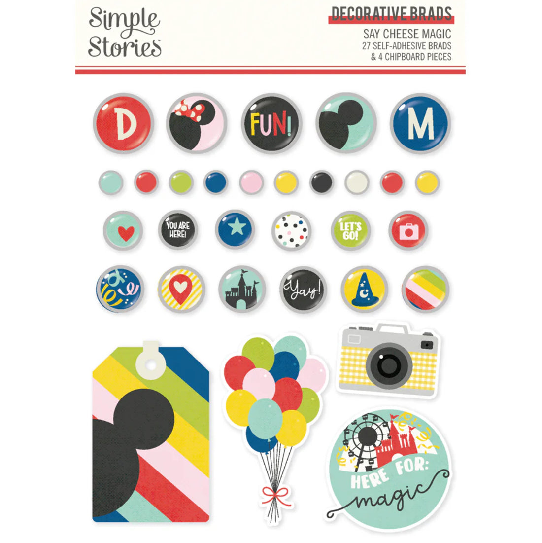 Simple Stories SAY CHEESE MAGIC DECORATIVE BRADS 31pc